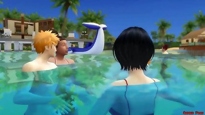 Bleach On The Beach Rukia poked By Renji heavily manga porn anime Parody